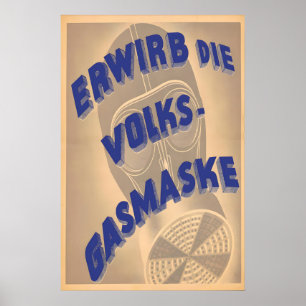 Poster Cartaz de Anúncio de Máscara de Gás Alemã dos Anos