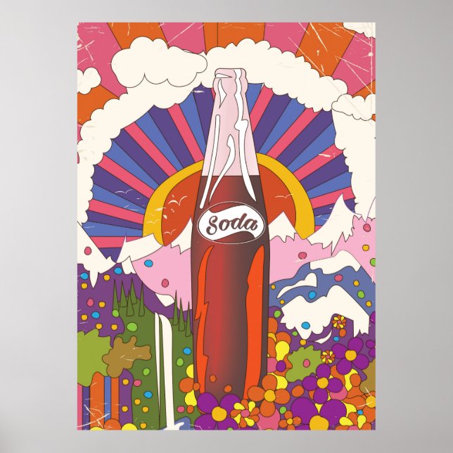 Poster cartaz de anúncio de refrigerante estilo retrô (Frente)