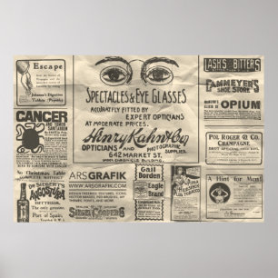 Poster Cartaz de Anúncios de Jornal Antigo 60x40 Pode Ser