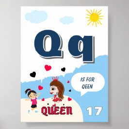 Poster Cartaz de Aprendizado do Alfabeto Colorido Letra Q