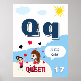 Poster Cartaz de Aprendizado do Alfabeto Colorido Letra Q