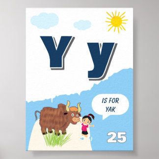 Poster Cartaz de Aprendizado do Alfabeto Colorido Letra Y