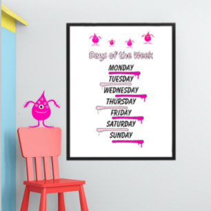 Poster Cartaz de Aprendizado dos Dias da Semana para Cria