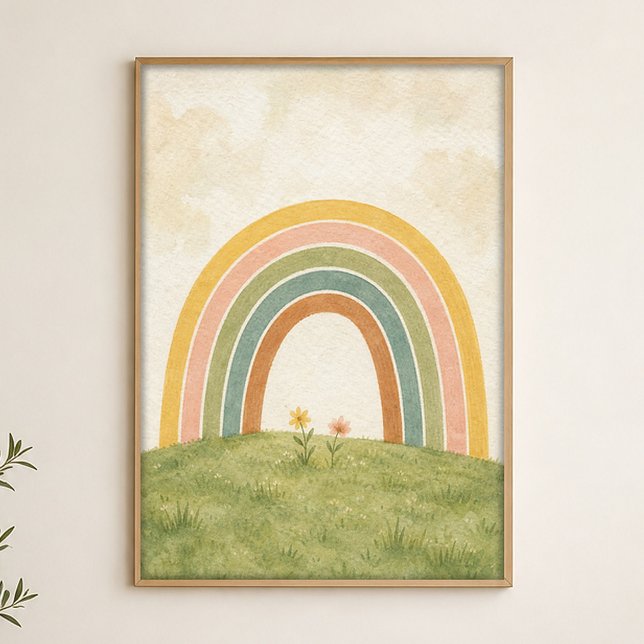 Poster Cartaz de Aquarela Arco-íris Sobre o Prado (Shown framed for scale. Poster ships unframed; frames are an optional add-on.)