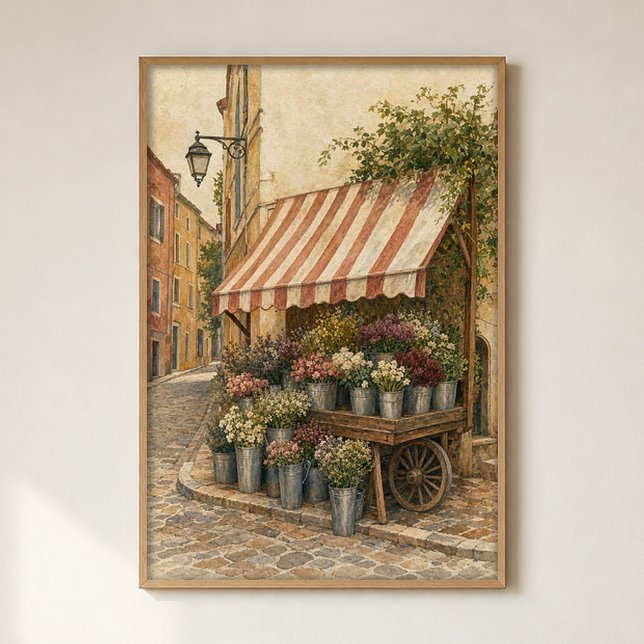 Poster Cartaz de Aquarela de Carrinho de Flores do Canto  (Shown framed for scale. Poster ships unframed; frames are an optional add-on.)