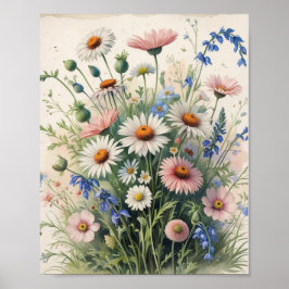Poster Cartaz de Aquarela de Flor Silvestre Botânica – Mo