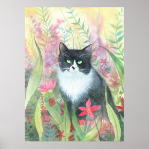 Póster Cartaz de Aquarela de Gato Tuxedo