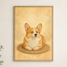 Cartaz de Aquarela de Pão de Corgi em Tapete Redon