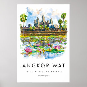 Poster Cartaz de Aquarela do Angkor Wat Viagem Angkor Wat