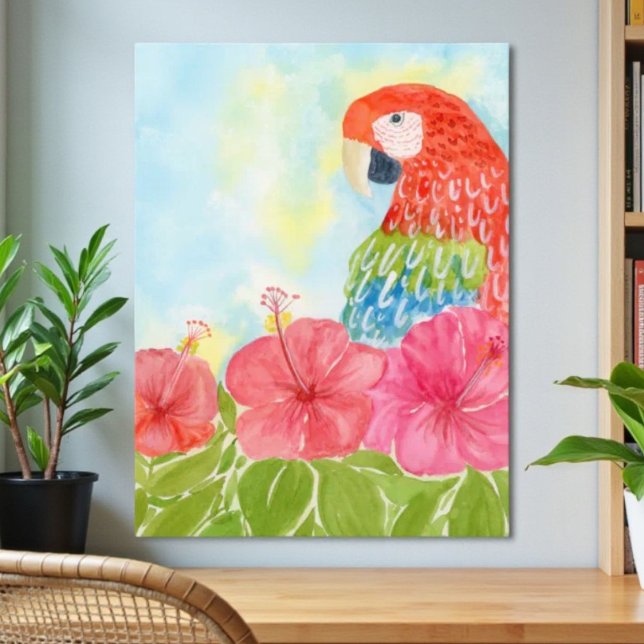 Póster Cartaz de Araras-Vermelhas e Hibiscos Rosa (Criador carregado)