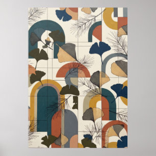 Poster Cartaz de Arcos Ginkgo Terracota Mostarda Verde