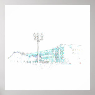 Poster Cartaz de arquitetura estilizada esboço de Hrodna 