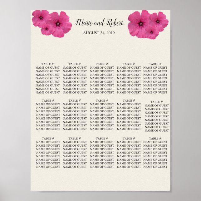 Poster Cartaz de Arranjo de Assentos Florais Rosa (Frente)