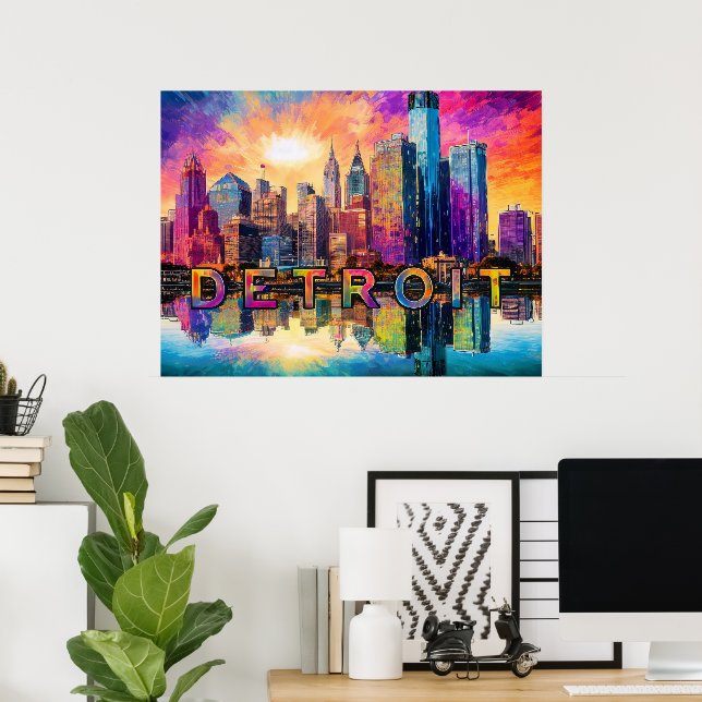 Poster Cartaz de Arte Abstrata Colorida da Silhueta de De (Escritório em casa)