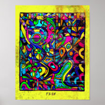 Cartaz de Arte Abstrata de Peixe 11 x 14
