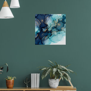 Poster Cartaz de Arte Abstrata Fluida Azul Escuro Turques