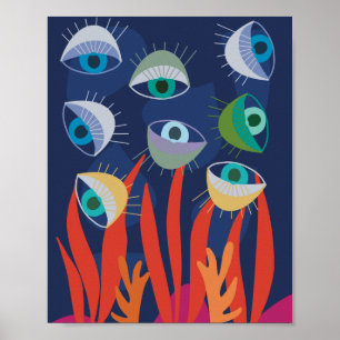 Poster Cartaz de arte abstrata trendy azul olhos água oce