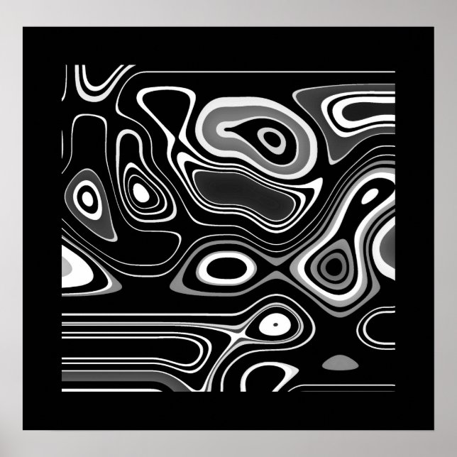 Poster Cartaz de Arte Abstrata Ultra Moderno Preto Branco (Frente)