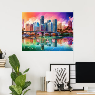 Poster Cartaz de Arte Abstrata Vibrante de Miami