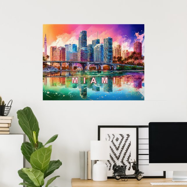 Poster Cartaz de Arte Abstrata Vibrante de Miami (Escritório em casa)