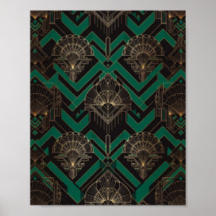 Poster Cartaz de Arte Art Déco Verde Esmeralda e Dourado