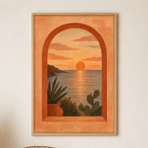 Cartaz de Arte Boho em Gouache Arco da Hora Dourad