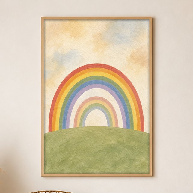 Poster Cartaz de Arte Boho Gouache Colina Arco-íris Duplo (Shown framed for scale. Poster ships unframed; frames are an optional add-on.)