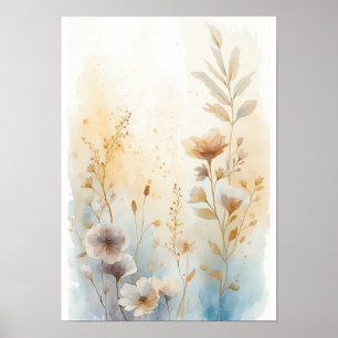 Poster Cartaz de Arte Botânica de Flor Silvestre em Aquar