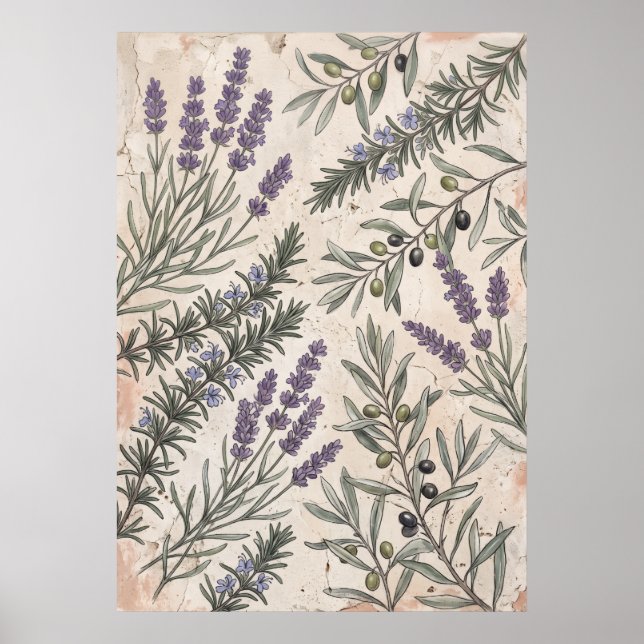 Poster Cartaz de Arte Botânica Lavanda Oliva (Frente)
