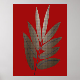 Poster Cartaz de Arte Botânico com Mosaico de Folha Doura