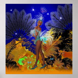Póster Cartaz de Arte Celebração Showgirl Azul
