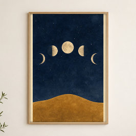 Poster Cartaz de Arte Celestial em Aquarela das Fases da 