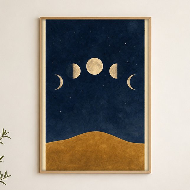 Poster Cartaz de Arte Celestial em Aquarela das Fases da  (Shown framed for scale. Poster ships unframed; frames are an optional add-on.)