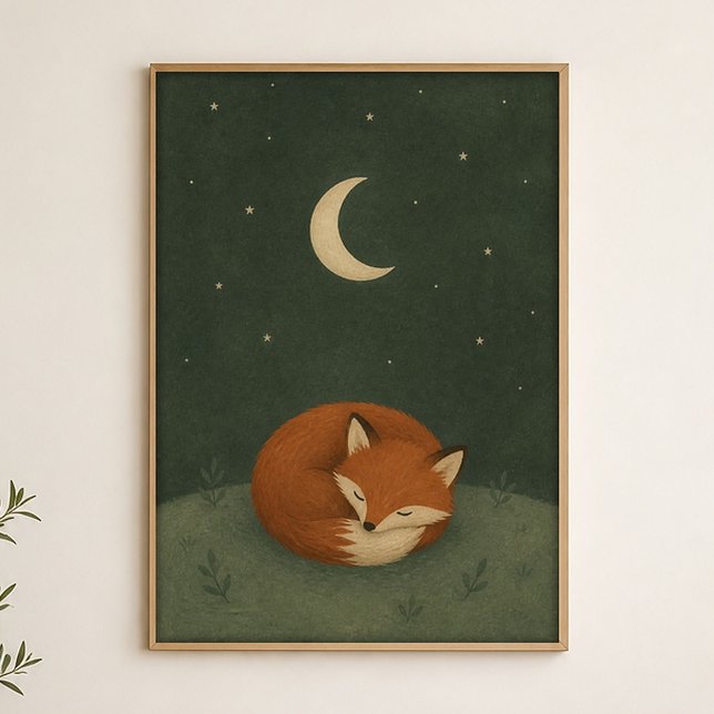 Poster Cartaz de Arte Celestial em Aquarela Lua da Raposa (Shown framed for scale. Poster ships unframed; frames are an optional add-on.)