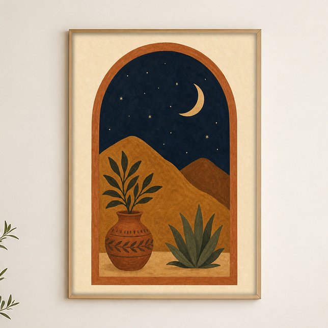 Poster Cartaz de Arte Celestial em Aquarela Lua no Arco (Shown framed for scale. Poster ships unframed; frames are an optional add-on.)