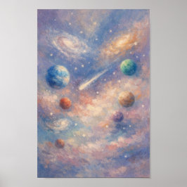 Poster Cartaz de Arte Cósmica Sonhadora – Planetas Impres