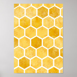Póster Cartaz de arte de abelha amarelo favo de mel