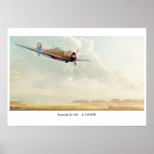 Póster Cartaz de Arte de Aviação ”Kawasaki Ki-100”