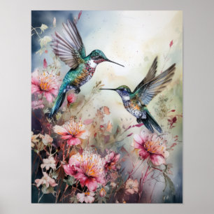 Poster Cartaz de Arte de Beija-flores Pintura