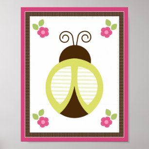 Poster Cartaz de Arte de Berçário Flor e Joaninha Bonita
