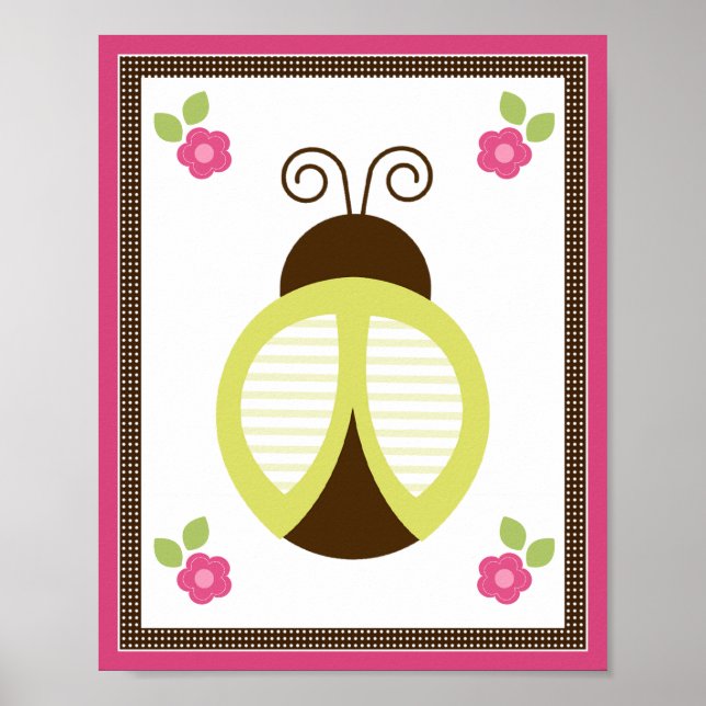 Poster Cartaz de Arte de Berçário Flor e Joaninha Bonita (Frente)