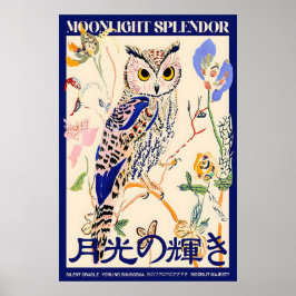 Poster Cartaz de Arte de Coruja Tipografia Japonesa, Luar