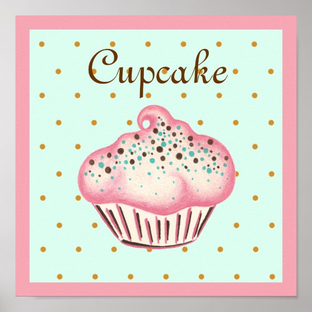 Póster Cartaz de Arte de Cupcake Rosa (Frente)