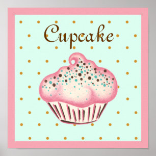 Póster Cartaz de Arte de Cupcake Rosa