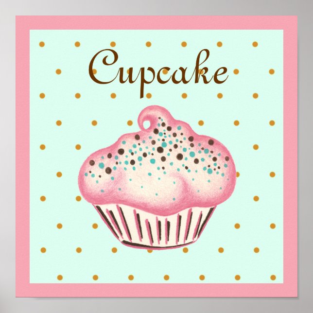Póster Cartaz de Arte de Cupcake Rosa (Frente)