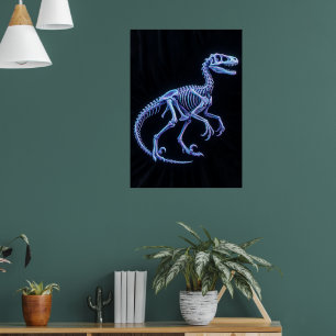 Poster Cartaz de Arte de Esqueleto de Dinossauro Azul Neo