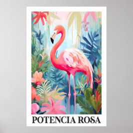 Poster Cartaz de Arte de Flamingo Rosa Floral Tropical da