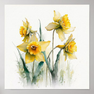 Poster Cartaz de Arte de Flor de Narcisos Amarelos