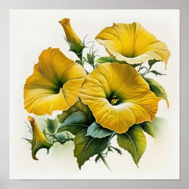 Poster Cartaz de Arte de Flor de Petúnias Amarelas (Frente)