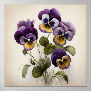 Poster Cartaz de Arte de Flor de Violetas Roxas
